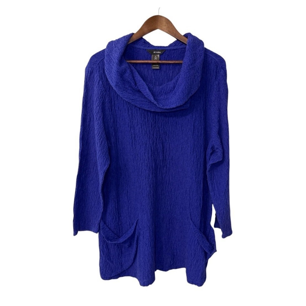 Ali Miles cowl neck blouse women's XL purple textured crinkle art lagenlook boho